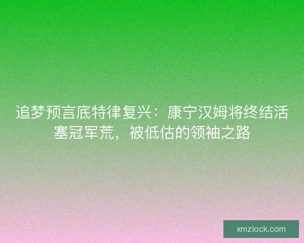 追梦预言底特律复兴：康宁汉姆将终结活塞冠军荒，被低估的领袖之路